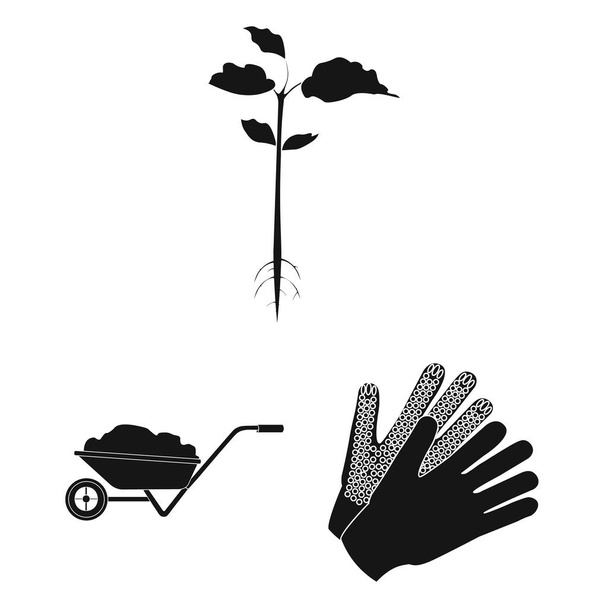 Mezőgazdasági és kertészeti fekete ikonok beállítása gyűjtemény a design. Farm és berendezések vektor szimbólum állomány honlap illusztráció. - Vektor, kép