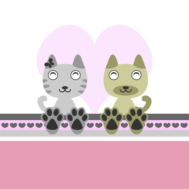 Two cute kittens in love, valentine illustration - Vector, imagen