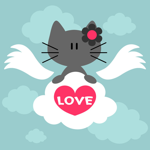 Valentine illustration with cute kitty - Vektor, Bild