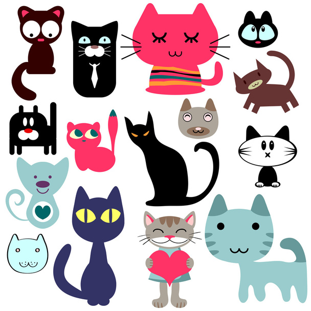 Set of various cute cats - Vector, Image