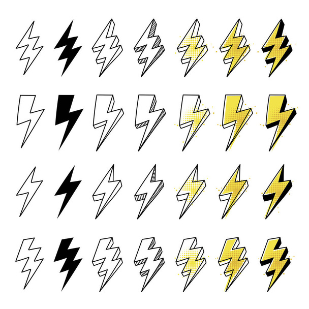 Iso joukko käsin piirretty vektori Lightning pultit kuvituksia
 - Vektori, kuva