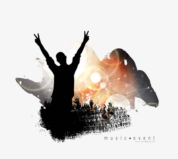 Crowd with raised hands at concert. Music festival. - Vector, Image