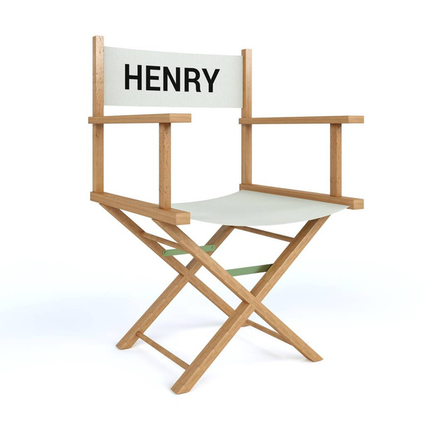 Henry escrito en silla de director sobre fondo blanco aislado
 - Foto, imagen