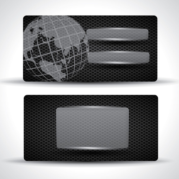 Modern vector business card - black with globe and glass panels - Vetor, Imagem