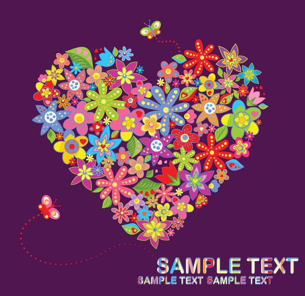 Postcard with floral heart shape - Vector, Image