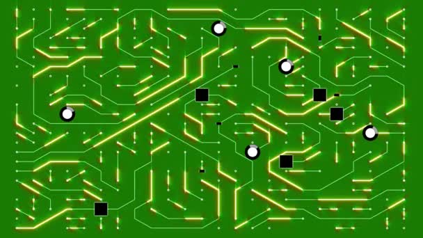 4k een futuristische circuit bord met het bewegen van elektronen, elektronische verbindingen, communicatie, futuristische technologie. - Video