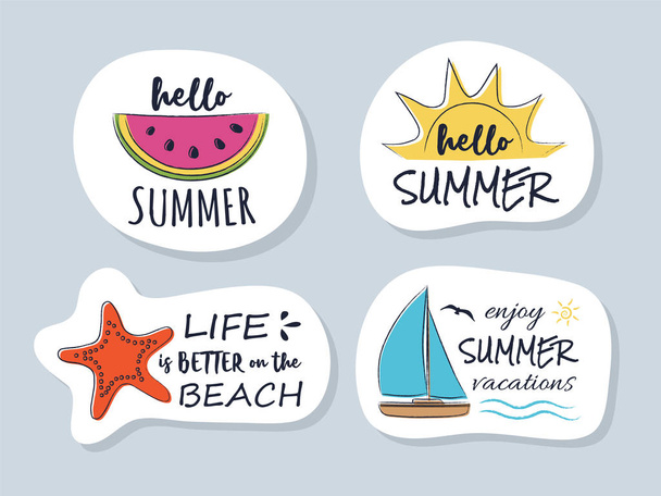 Multicoloured summer stickers with funny text. Vector. - Vector, Imagen