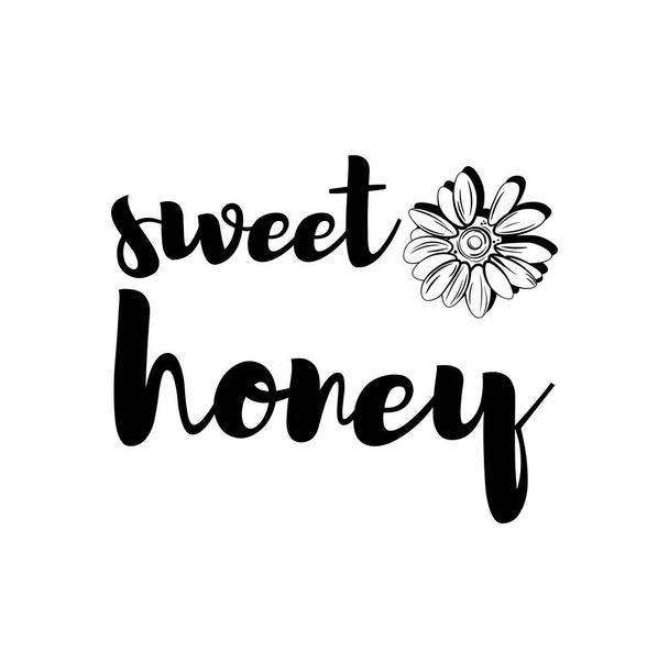 Flower icon. Sweet honey inscription. Honey logo. Organic product label. Vector. - Vektori, kuva