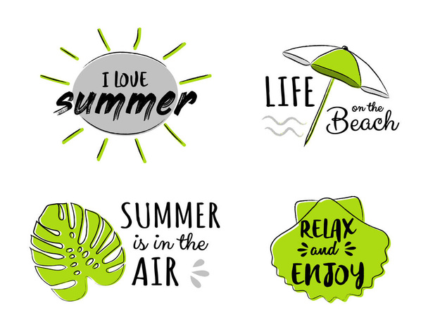 Vibrant summer calligraphy with sunny sketch. Vector. - Wektor, obraz