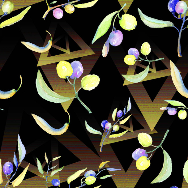 Branches d'olivier dans un style aquarelle. Modèle de fond sans couture. Texture d'impression de papier peint tissu. Aquarelle olivier pour fond, texture, motif enveloppant, cadre ou bordure
. - Photo, image