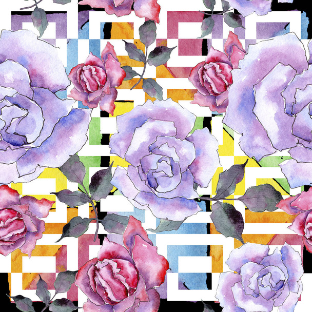 Pink rose. Floral botanical flower. Seamless background pattern. Fabric wallpaper print texture. Aquarelle wildflower for background, texture, wrapper pattern, frame or border. - Photo, image