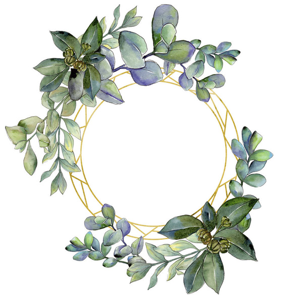 Boxwood leaves in a watercolor style.Frame border ornament square.  Aquarelle leaf for background, texture, wrapper pattern, frame or border. - Foto, Imagem