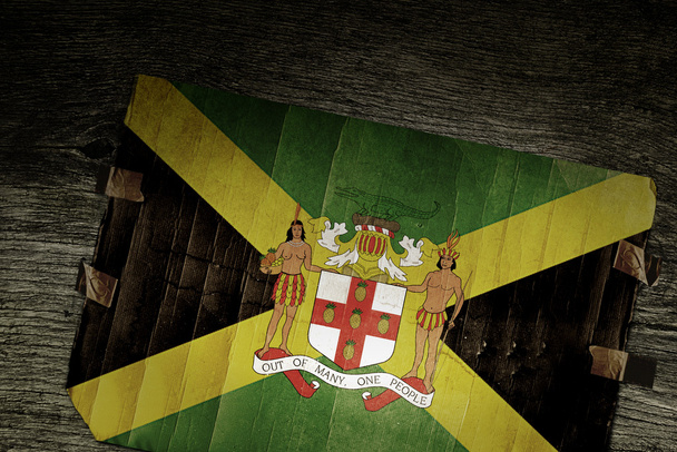 NATIONAL JAMAICA ARMS OF COAT ON WOOD - Photo, Image