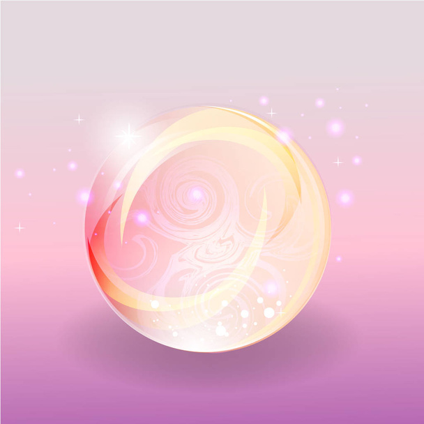 Shining abstrack magic pink  violet bubble with motion lights, cute fairy sphere stars. - Vektör, Görsel