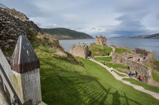 Urquhart castle taken from the grounds with a view on Loch Ness in the background, Scotland, UK  - Фото, изображение