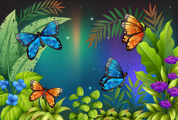 бабочки в саду - Вектор,изображение