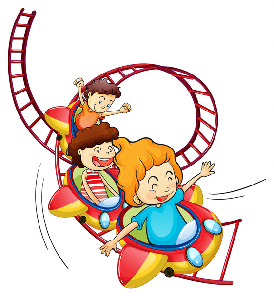 Tres niños montando en una montaña rusa
 - Vector, Imagen