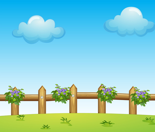 The wooden fence with plants - Vector, Image