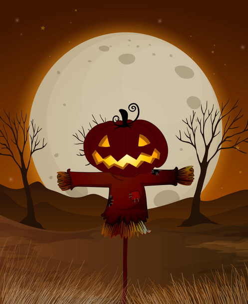 Ilustración de escena nocturna de luna llena de Halloween
 - Vector, imagen