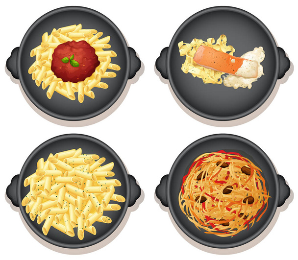 Um conjunto de pratos de massas italianos ilustração
 - Vetor, Imagem