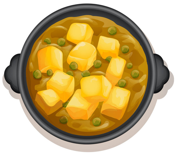 A sárga Curry, forró serpenyőben ábrán - Vektor, kép