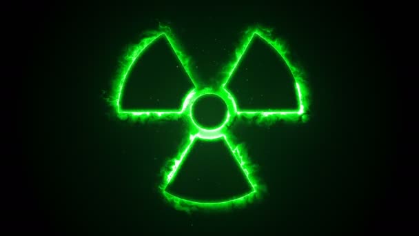 Sorunsuz animasyon yeşil ateş veya akış enerji nükleer ve biyolojik tehlike sembolleri. - Video, Çekim