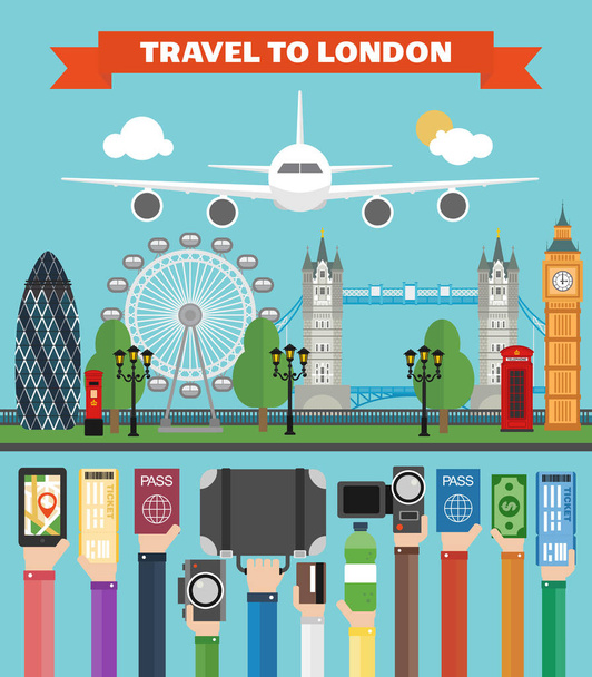 Londres design de voyage plat avec plane.Vector illustration
 - Vecteur, image