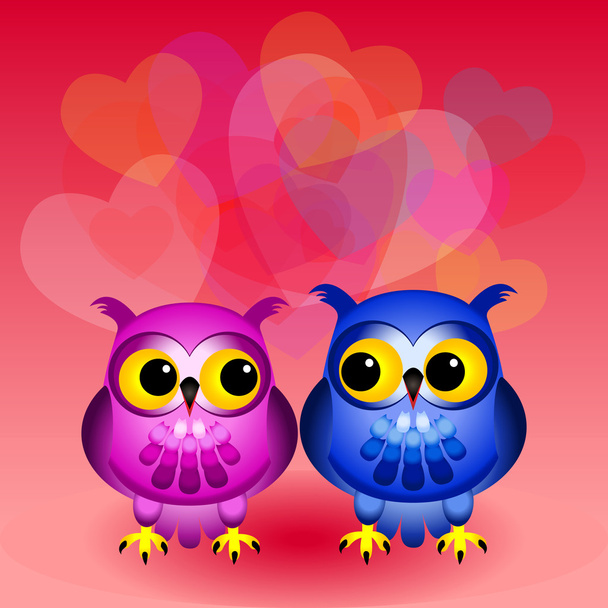Cartoon owls in love - Vector, Image