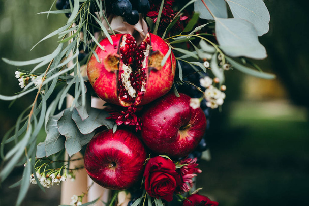 beautiful wedding day decoration with fruits, close up - Photo, Image