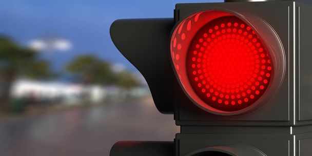 Red led traffic lights on blur street background, copy space. 3d illustration - Photo, Image