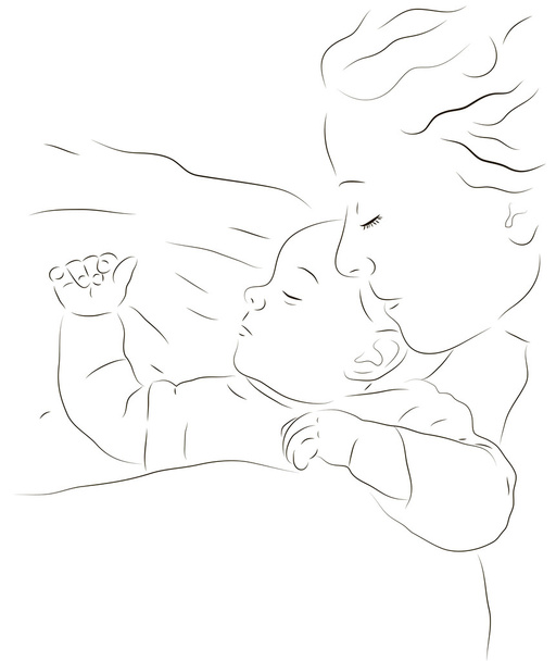 Mère endormie et un bébé
 - Vecteur, image