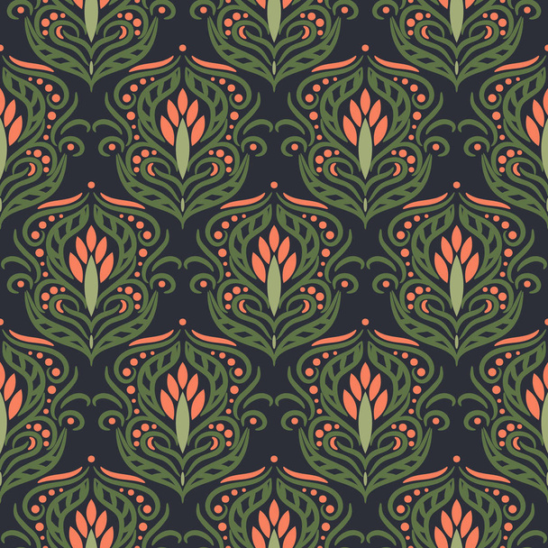 Floral damask green seamless vector pattern. - Vettoriali, immagini