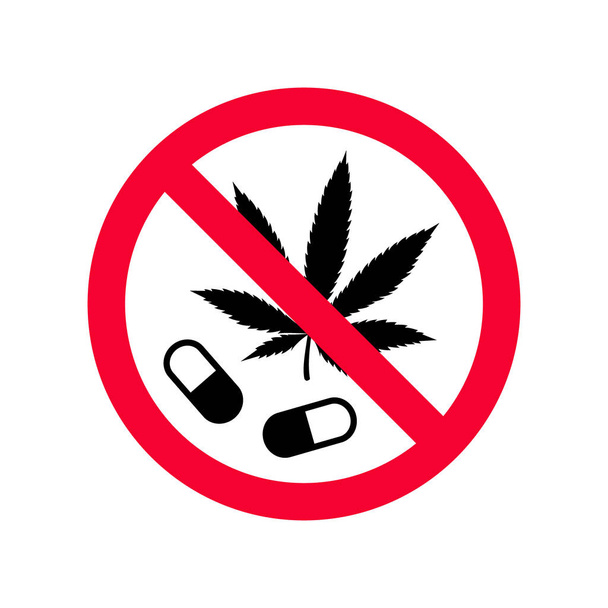 赤い禁止薬に署名しません。麻薬記号を使用しないでください。記号は禁止薬物を使用しません。. - ベクター画像