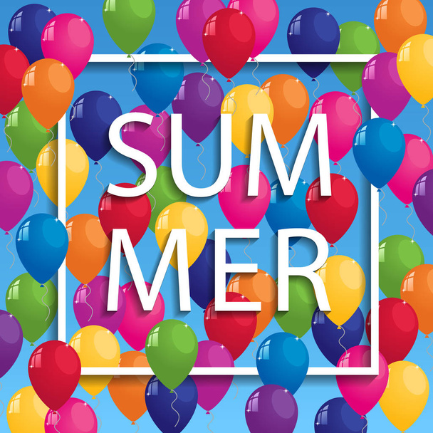 vector summer illustration of white frame on blue background - Вектор, зображення