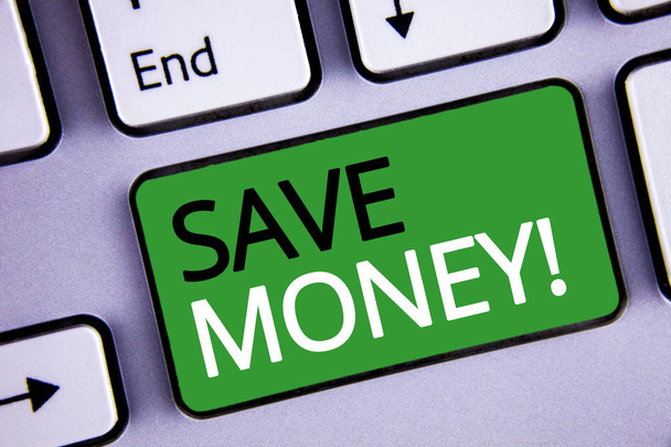 Escrita de mão conceitual mostrando Save Money Motivational Call. Textos de fotos de negócios Reduzir despesas Faça um fundo de ganhos
 - Foto, Imagem