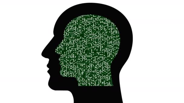 Cabeza de cerebro 4k conectar líneas digitales de circuitos de chips, personas en expansión pensamiento inteligencia artificial inteligencia artificial ciencia creativa símbolo arte animación
. - Metraje, vídeo