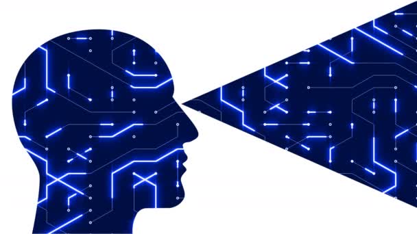 4 k 脳頭接続回路のデジタル ライン アートは、人々 と思う Ai 人工知能科学を拡大して、将来、人間男探査科学技術アニメーションを探して. - 映像、動画