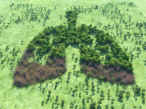 Obraz koncepcyjny lasu w kształcie płuca z wycinka suchego lasu - 3d ilustracja - Zdjęcie, obraz