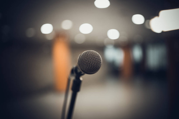 microphone in concert hall or conference room soft and blur style for background - 写真・画像