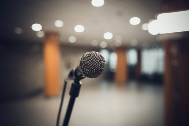 microphone in concert hall or conference room soft and blur style for background - Фото, изображение