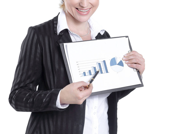 closeup.business woman showing graph on financial. - Φωτογραφία, εικόνα