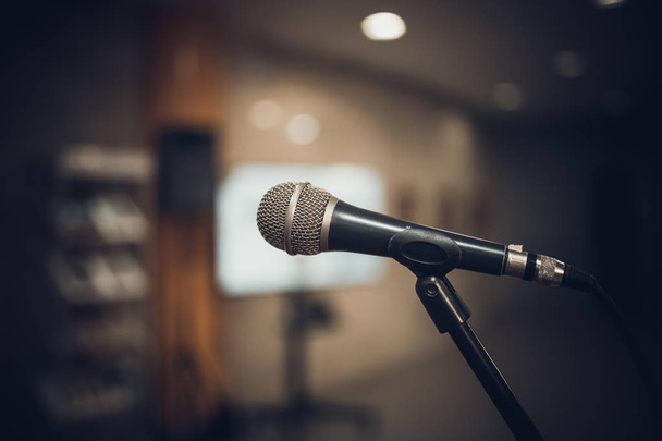 microphone in concert hall or conference room soft and blur styl - Zdjęcie, obraz