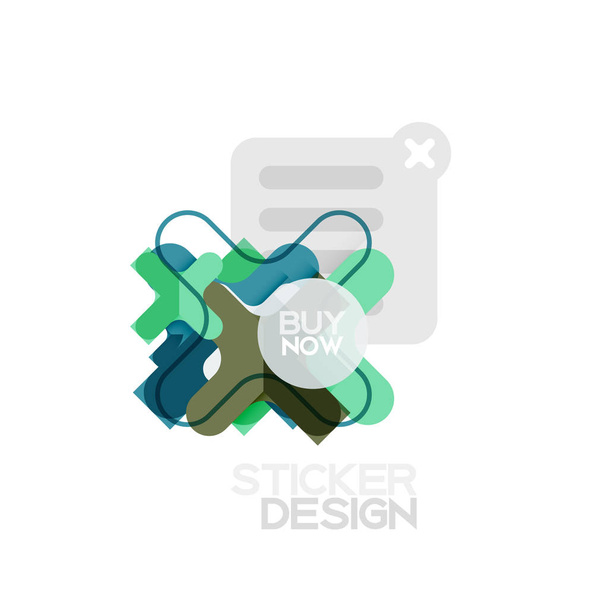 Z płaskim projektowanie krzyż kształt naklejki geometrycznej ikona, projekt styl papieru z Kup teraz przykładowy tekst, dla firmy lub web przyciski prezentacji, aplikacji lub interfejs - Wektor, obraz