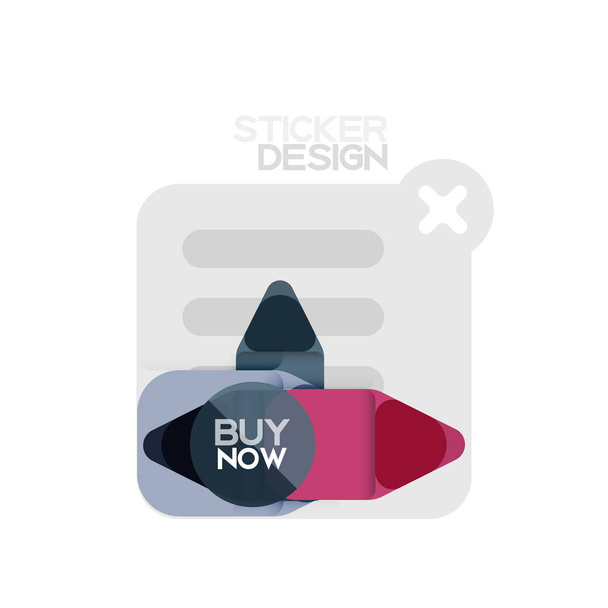 Düz tasarım üçgen ok şekli geometrik etiket simgesi, kağıt tarzı tasarım ile satın iş veya web sunumu, app veya arayüzü düğmeleri, internet web sitesi için örnek metin depolamak şimdi afiş - Vektör, Görsel