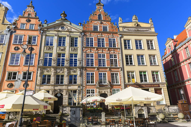 GDANSK, POLAND - JUNE 6, 2018: Colorful medieval townhouses on Long Market street,  Royal Route - Photo, Image