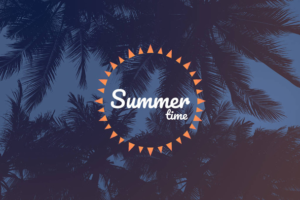 Summer time words on silhouette of coconut tree - Vintage Tones Color. - Photo, Image