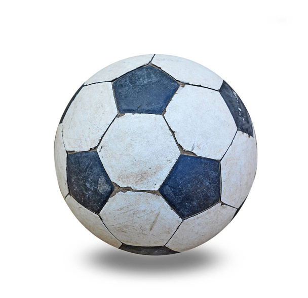 白い背景の上の古いサッカー ボール - 写真・画像