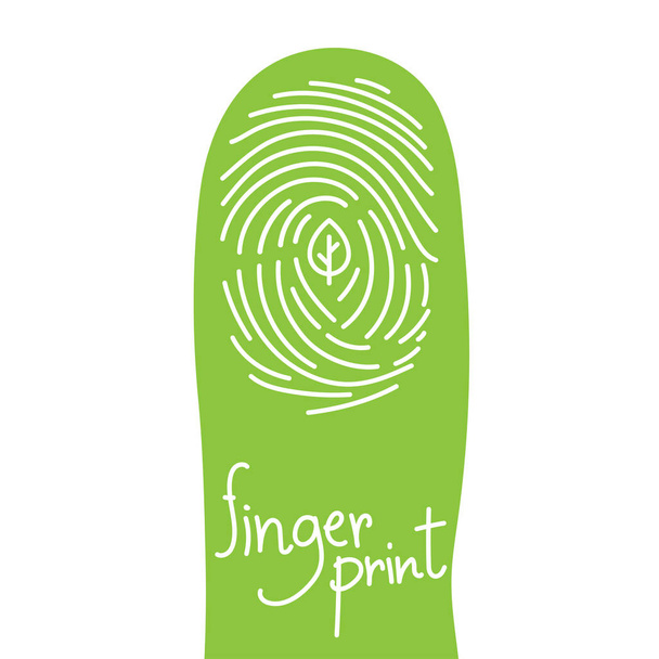 Fingerabdruck-Scan auf Fingersilhouette mit Blattsymbol-Konzept Idee Illustration isoliert auf weißem Hintergrund und Fingerabdruck-Text mit Kopierraum - Vektor, Bild