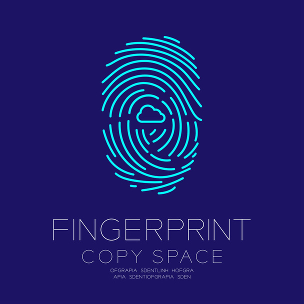 暗い青色の背景と指紋本文コピー スペースで分離されたクラウド アイコン シンボル コンセプト アイデア イラスト セット指紋スキャン - ベクター画像