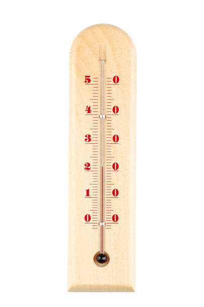 Houten thermometer geïsoleerd op witte achtergrond - Foto, afbeelding